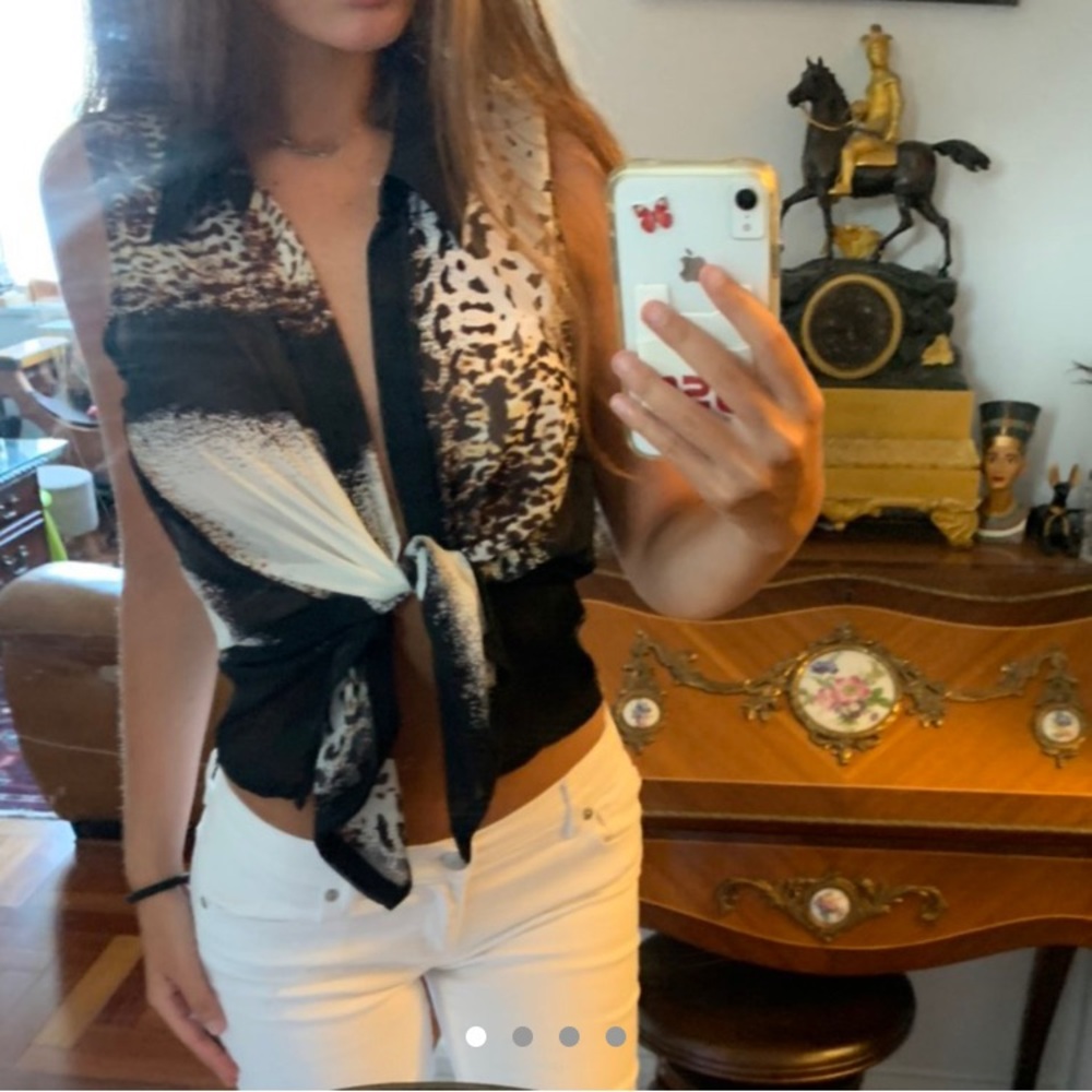 Premier Studios Leopard Print Tie up Blouse